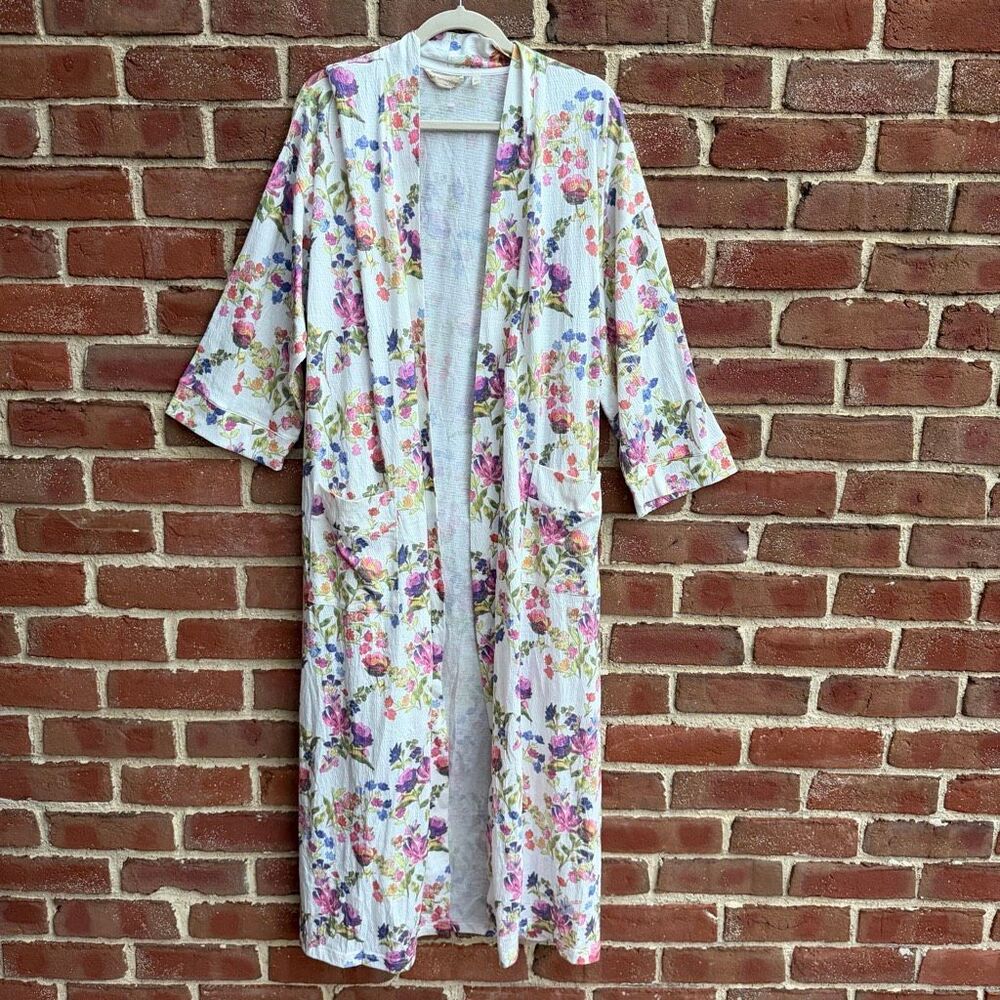 Soft Surroundings Garden Floral Long Robe Multicolor boho PXL NEW